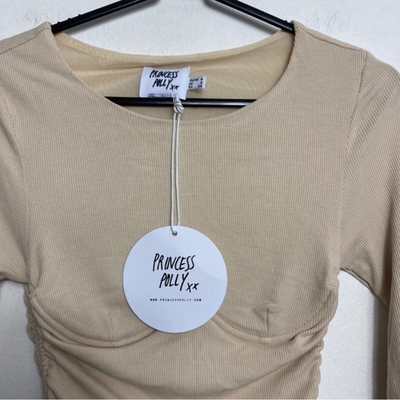 NWT Princess Polly Stormi Long Sleeve Mini Dress Beige Women Size 2 - Picture 4 of 4